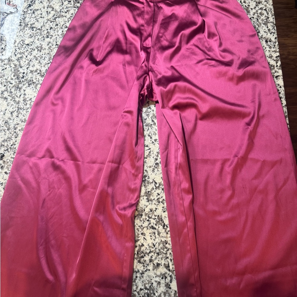 Wide Leg Satin Pants in Berry Pink - Women's Stylish Palazzo